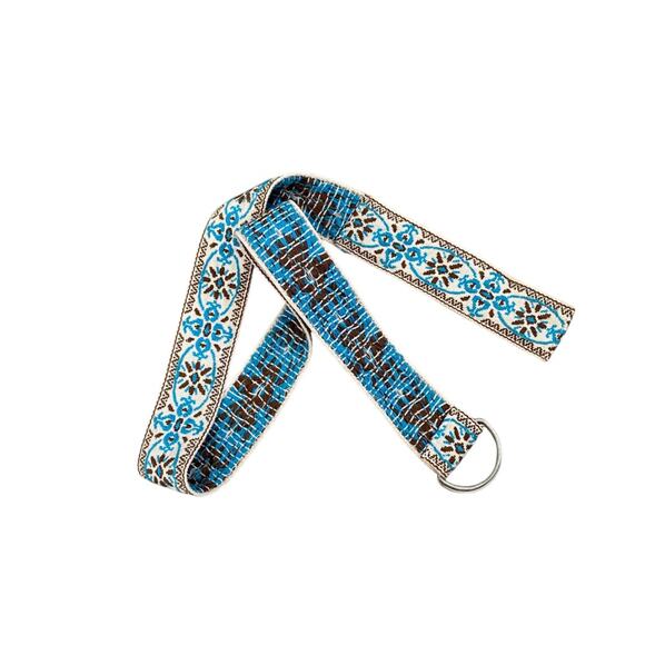 1970s Tapestry Womens Belt D-Ring Closure Teal Brown Pattern 1.75 Inch Width - Picture 5 of 5